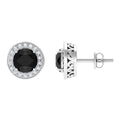 Natural Black Onyx Stud Earrings with Diamond Halo