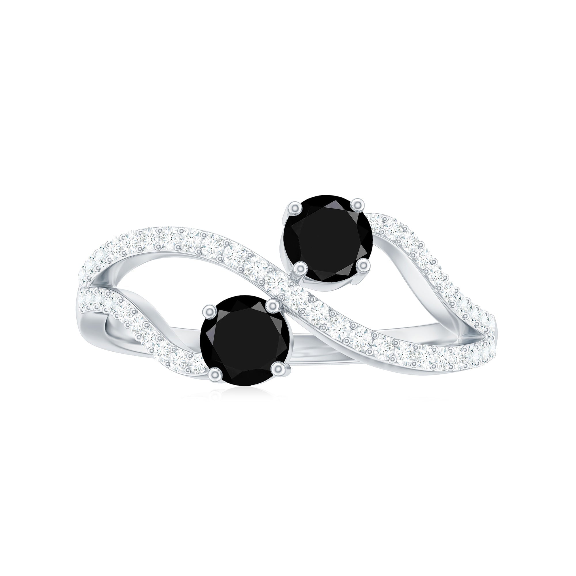 Natural Black Spinel 2 Promise Ring with Diamond