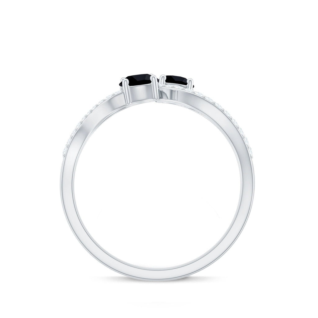Natural Black Spinel 2 Promise Ring with Diamond