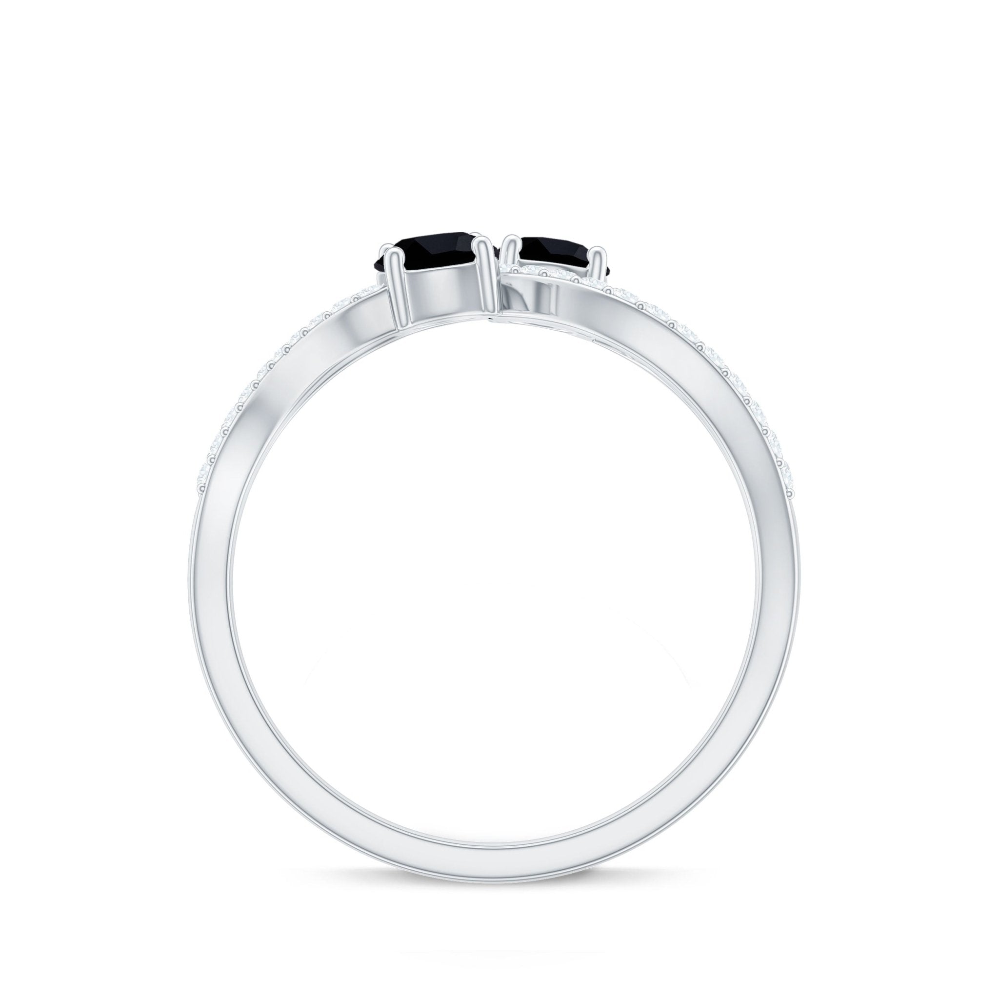 Natural Black Spinel 2 Promise Ring with Diamond
