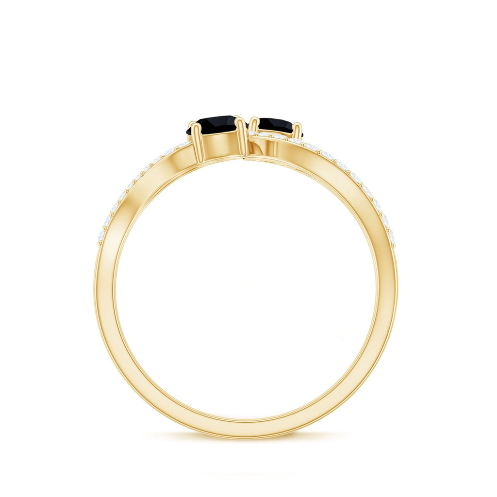 Natural Black Spinel 2 Promise Ring with Diamond