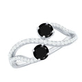Natural Black Spinel 2 Promise Ring with Diamond