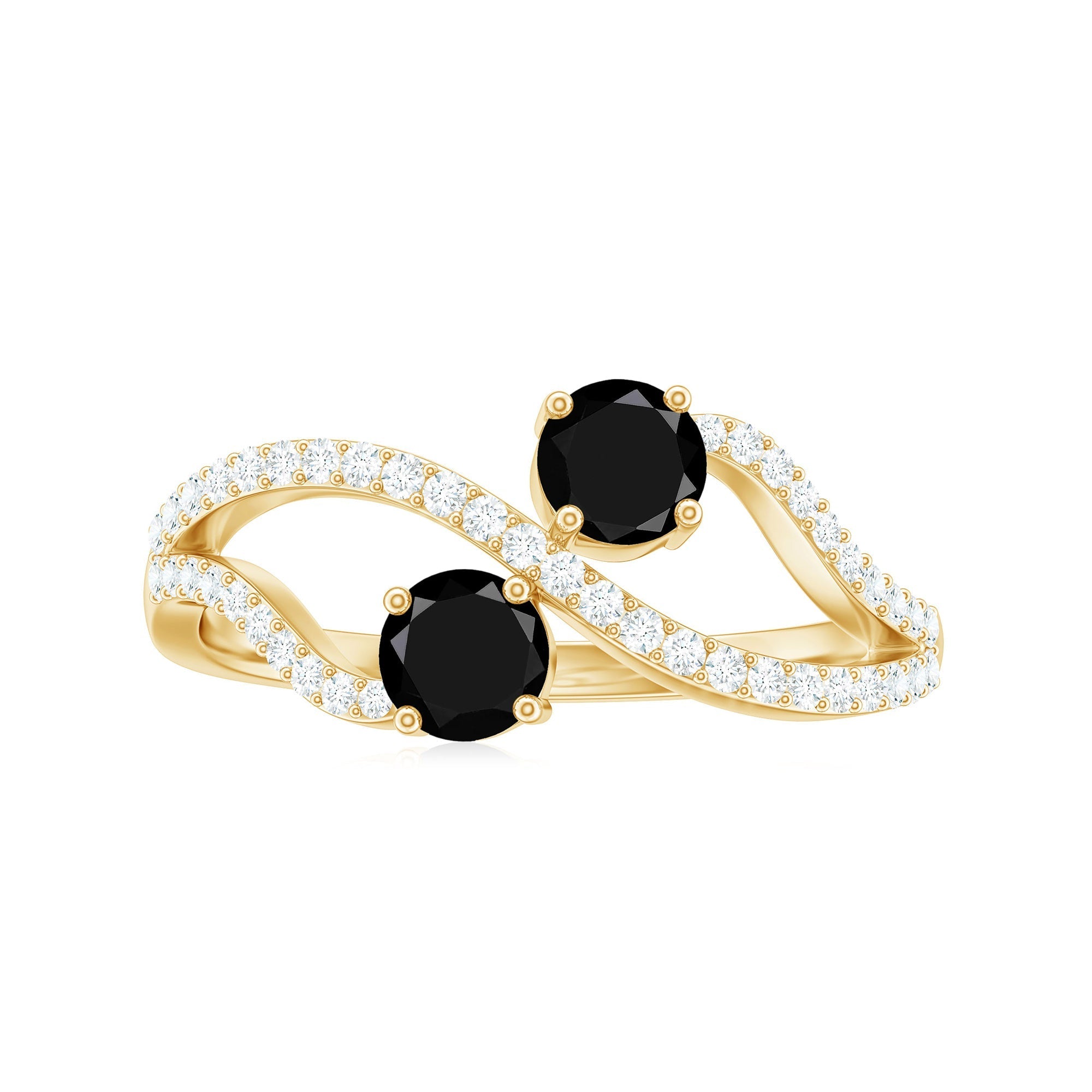 Natural Black Spinel 2 Promise Ring with Diamond
