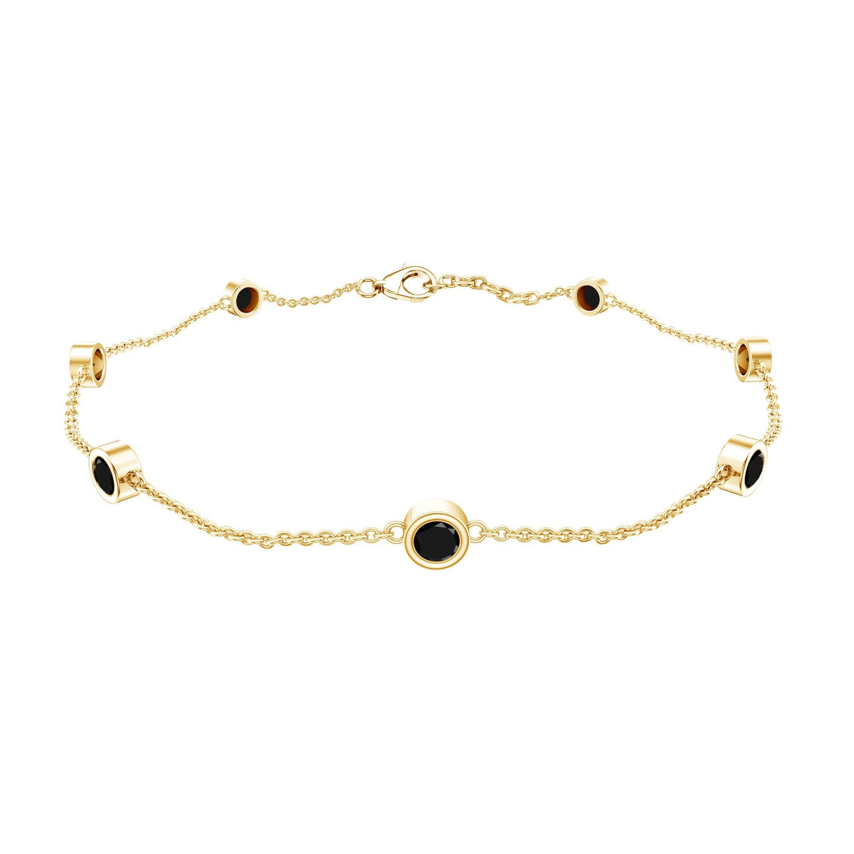 Natural Black Spinel 7 Stone Station Chain Bracelet