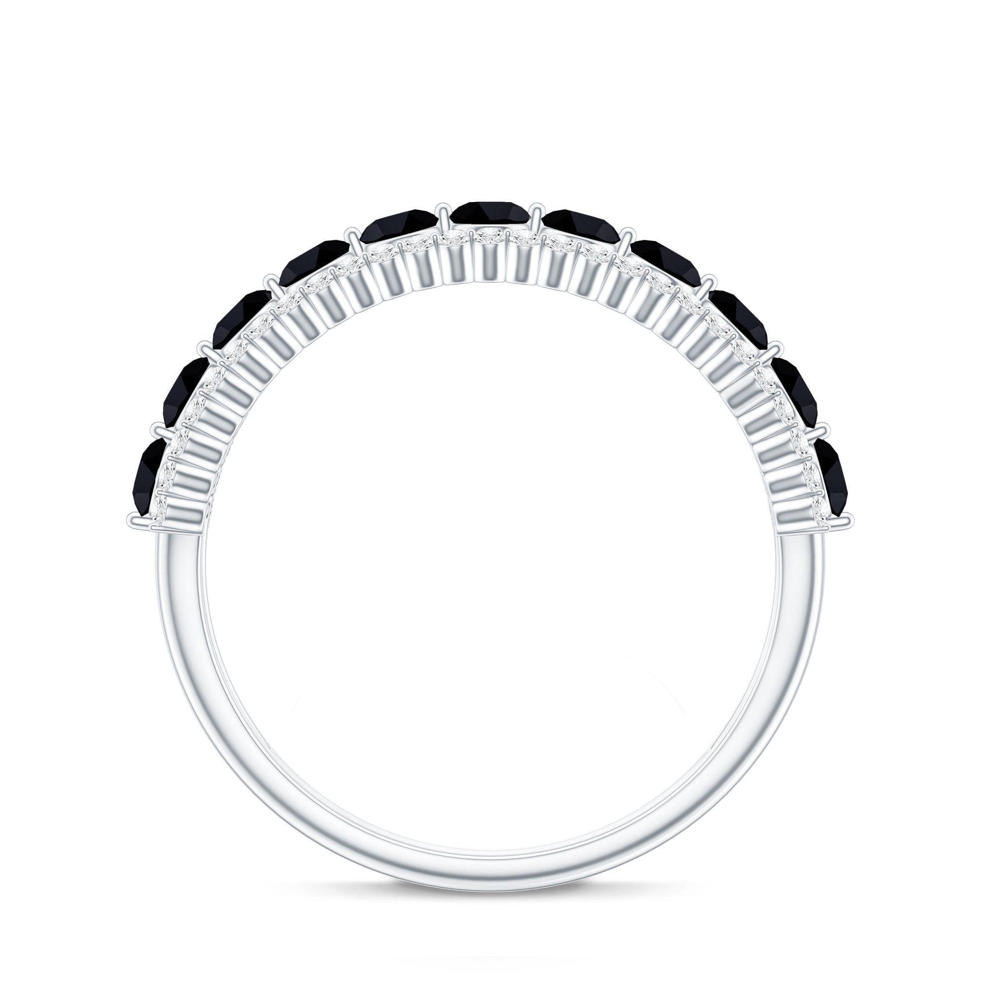 Natural Black Spinel Diamond Half Eternity Ring for Anniversary