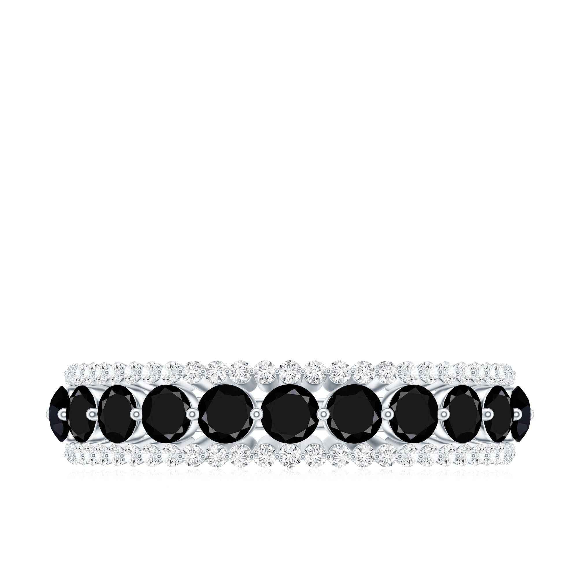 Natural Black Spinel Diamond Half Eternity Ring for Anniversary