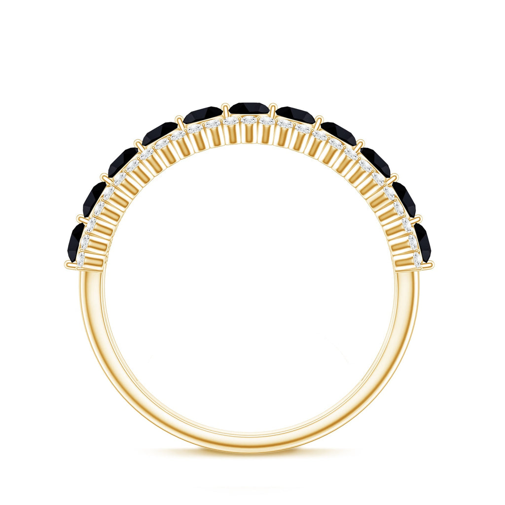 Natural Black Spinel Diamond Half Eternity Ring for Anniversary