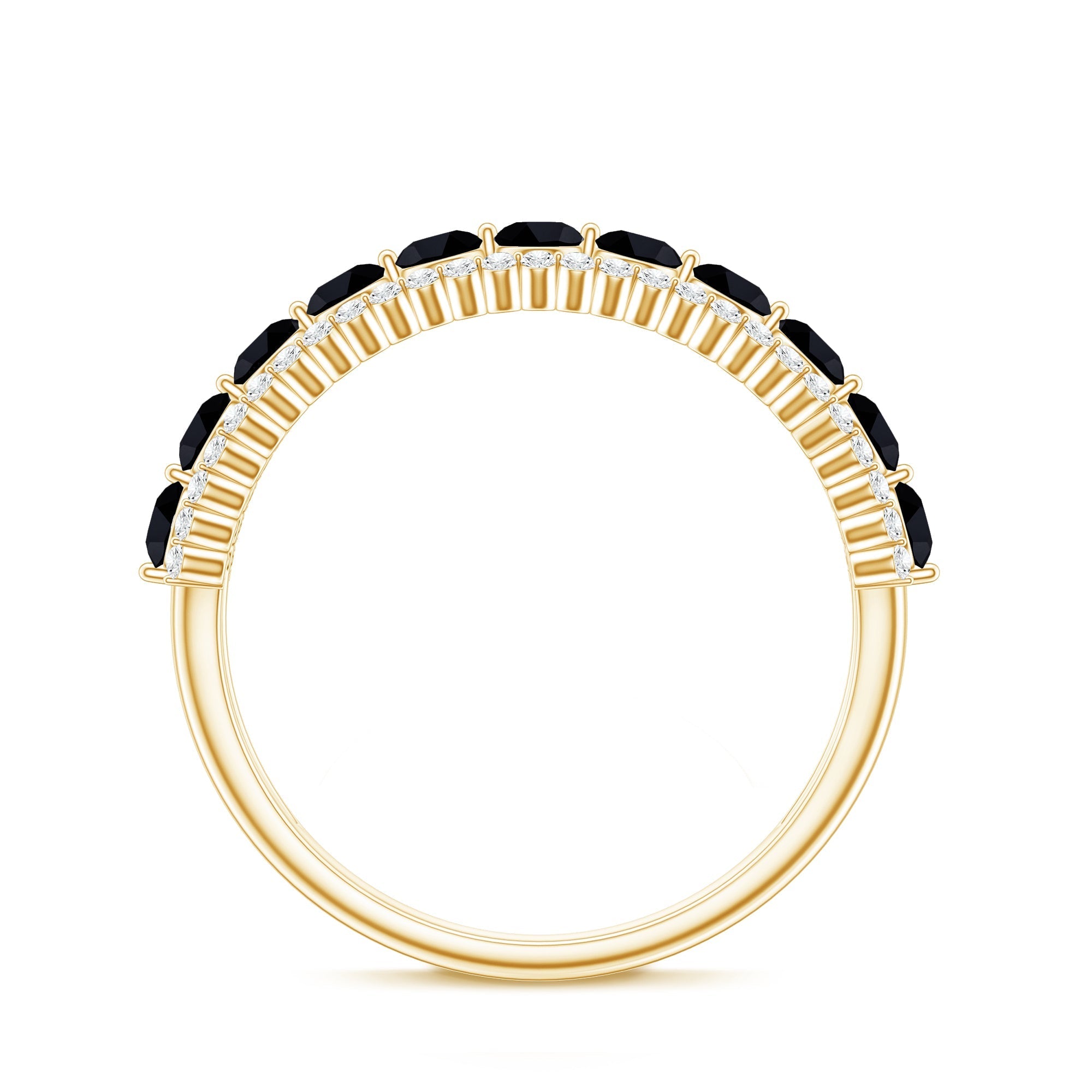 Natural Black Spinel Diamond Half Eternity Ring for Anniversary