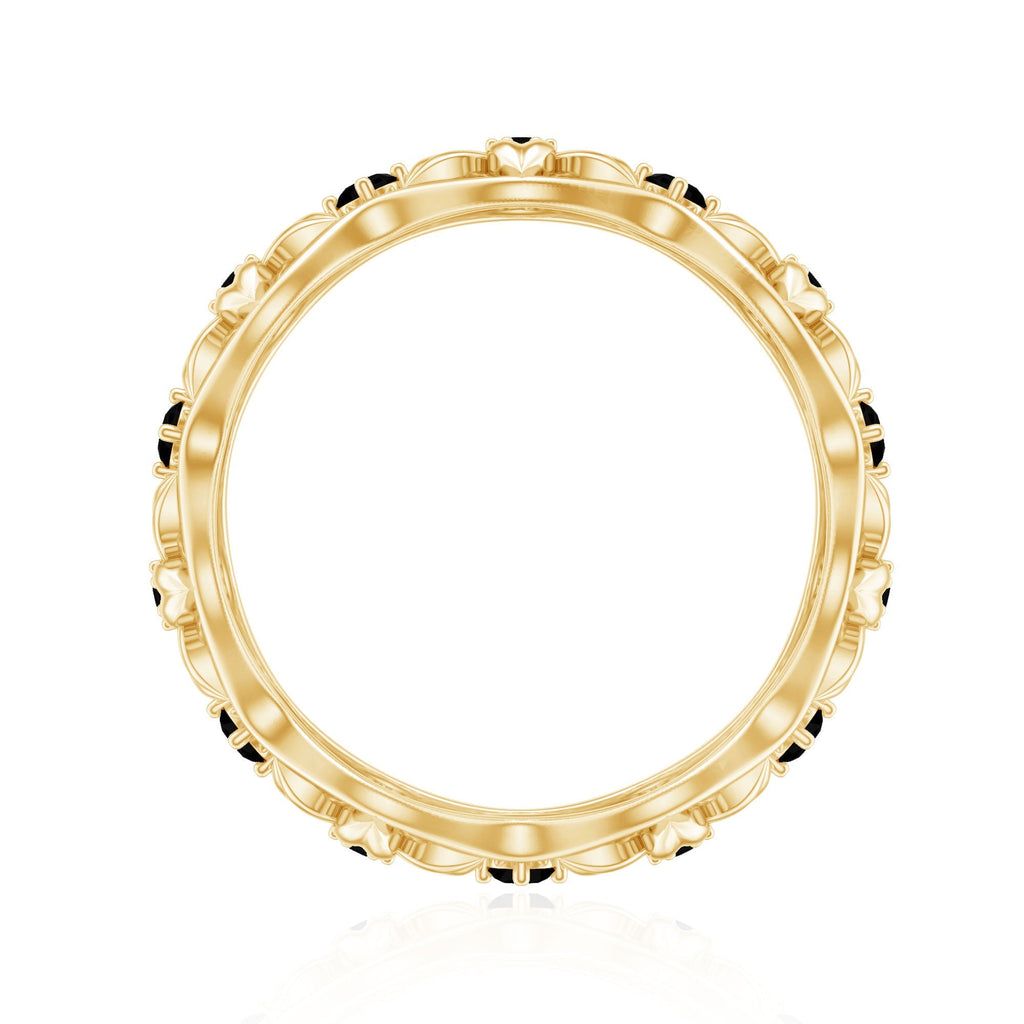 Natural Black Spinel Flower Band Ring for Women
