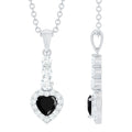 Natural Black Spinel Heart Pendant Necklace with Diamond Halo