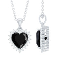 Natural Black Spinel Heart Shape Necklace with Moissanite Halo