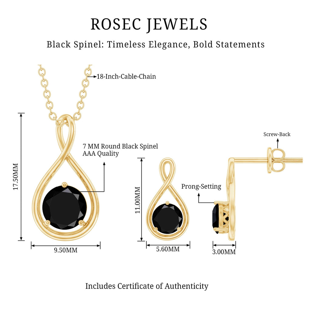 Natural Black Spinel Infinity Pendant and Earrings Set