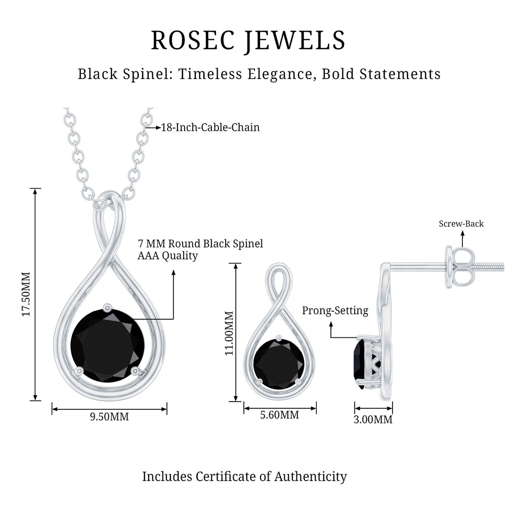 Natural Black Spinel Infinity Pendant and Earrings Set