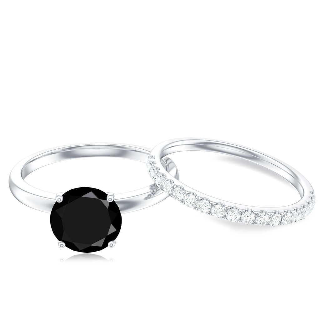 Natural Black Spinel Wedding Engagement Ring Set with Diamond