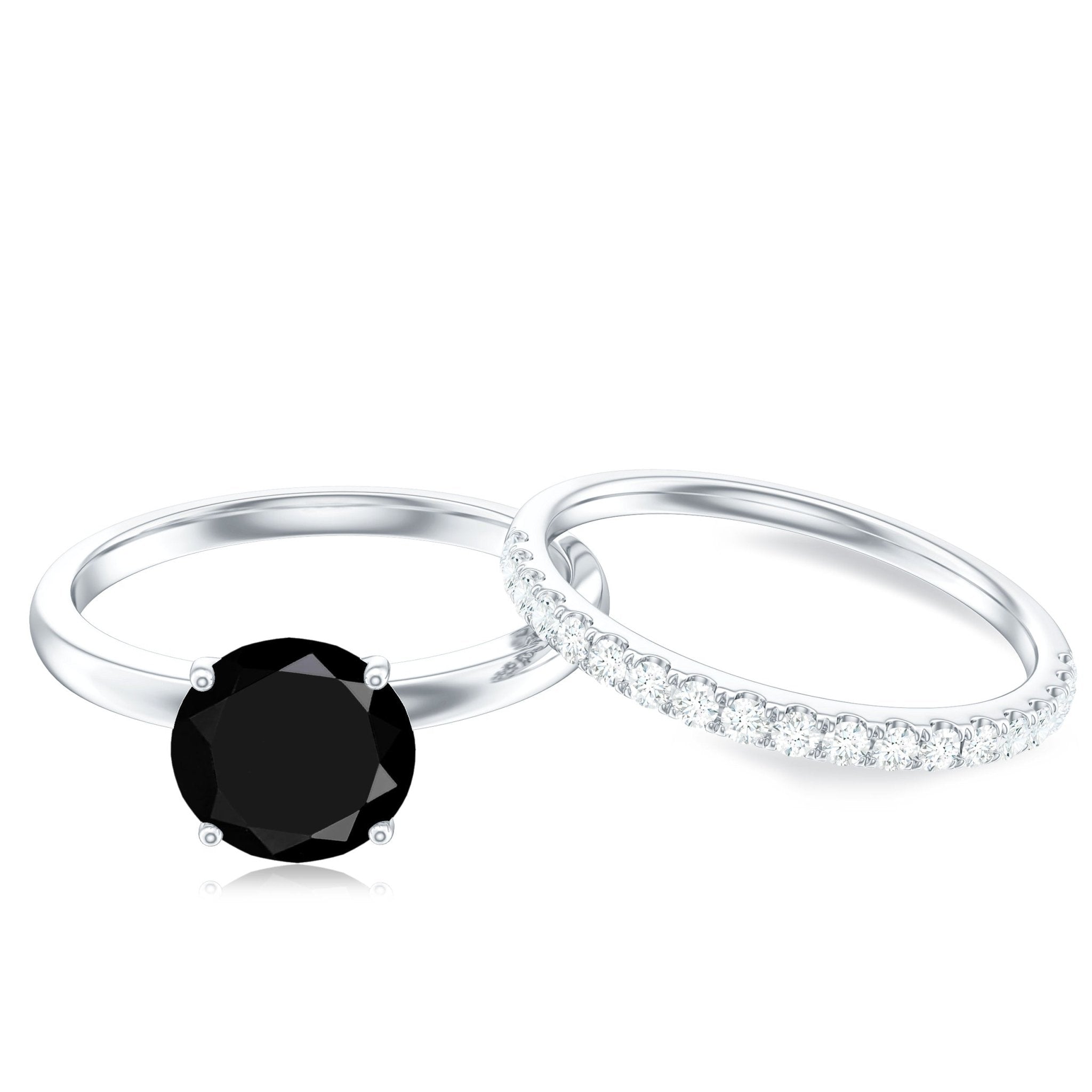 Natural Black Spinel Wedding Engagement Ring Set with Diamond