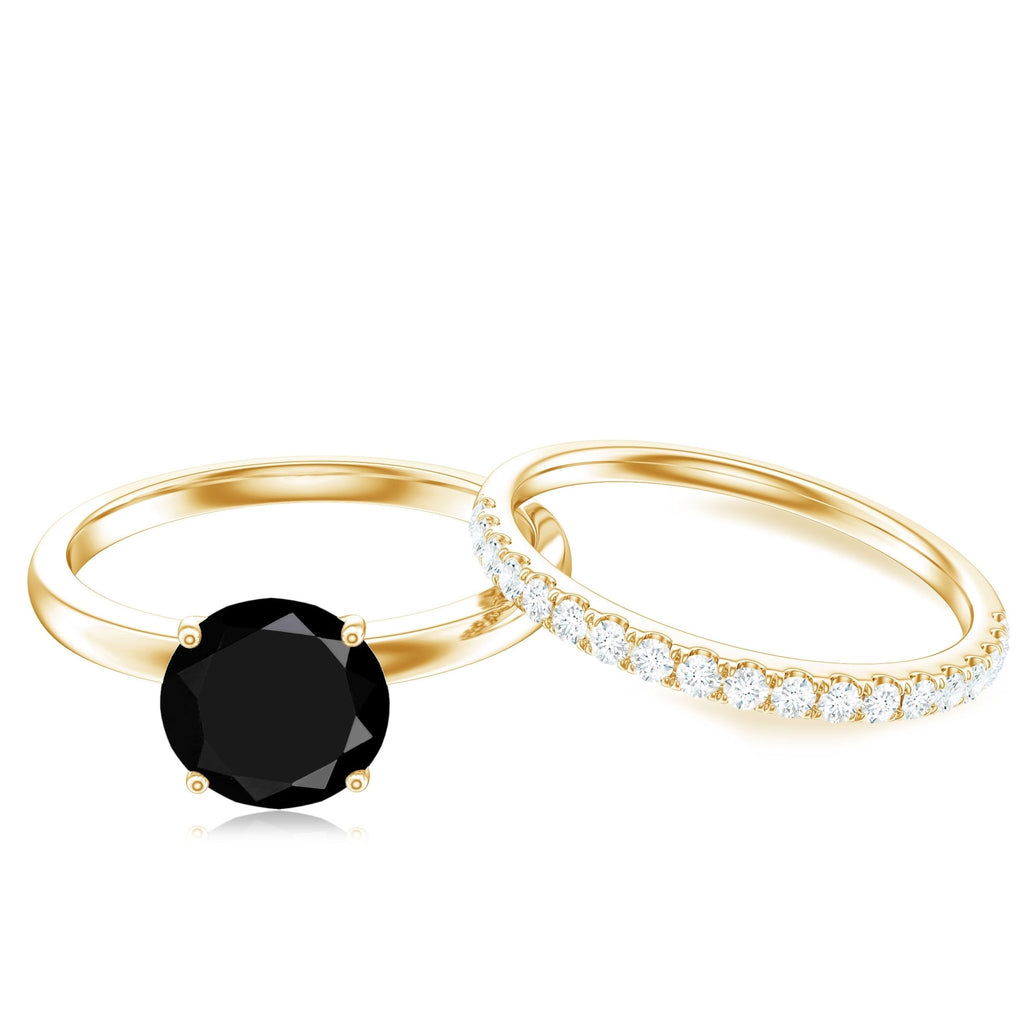 Natural Black Spinel Wedding Engagement Ring Set with Diamond