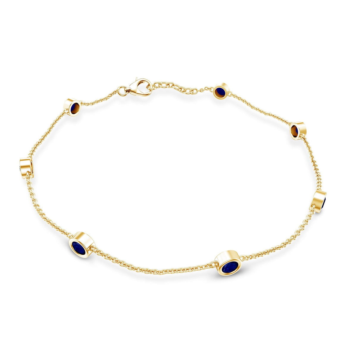 Natural Blue Sapphire 7 Stone Station Chain Bracelet