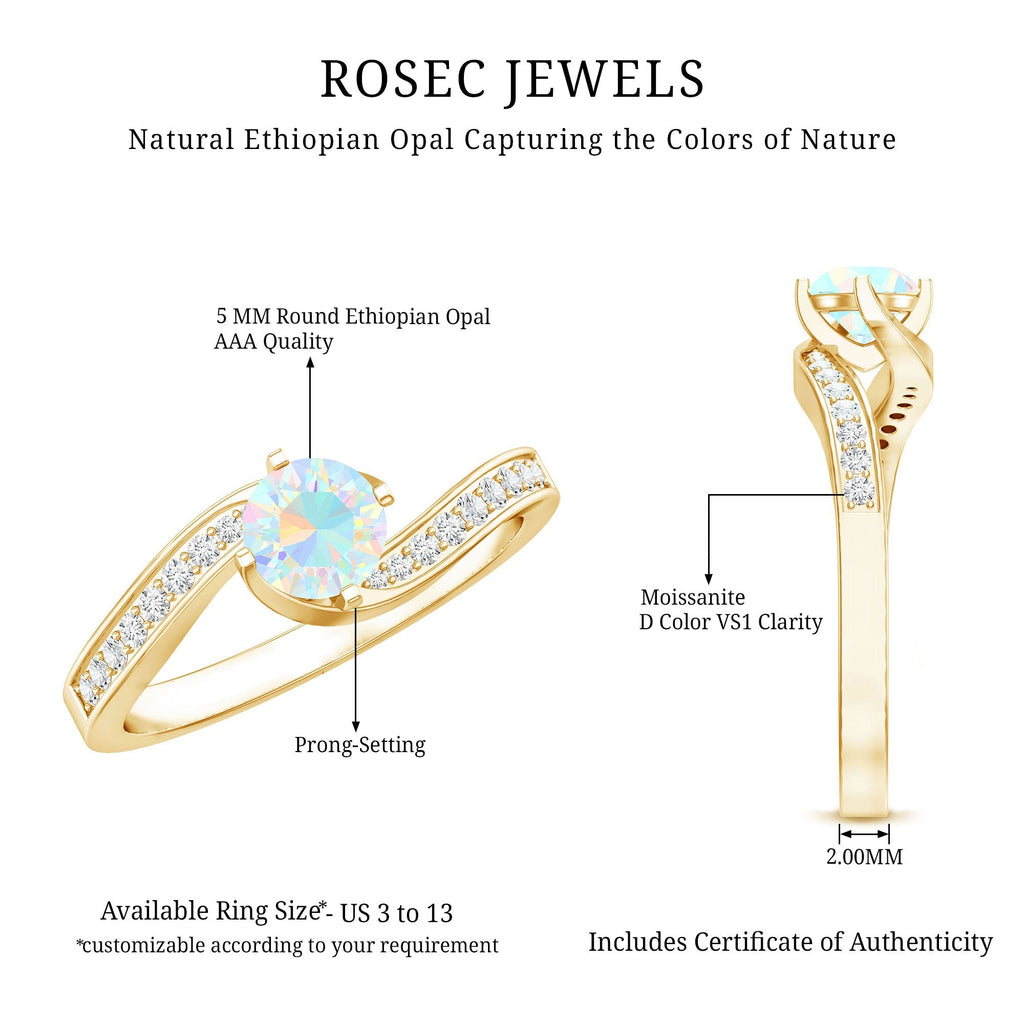 Natural Certified Ethiopian Opal Solitaire Promise Ring with Bypass Shank