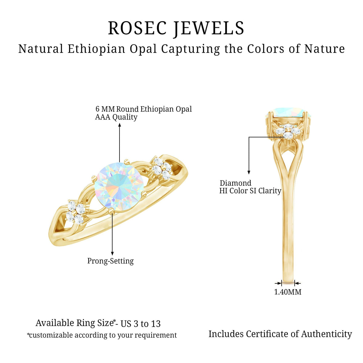Natural Ethiopian Opal Crossover Engagement Ring with Floral Diamond
