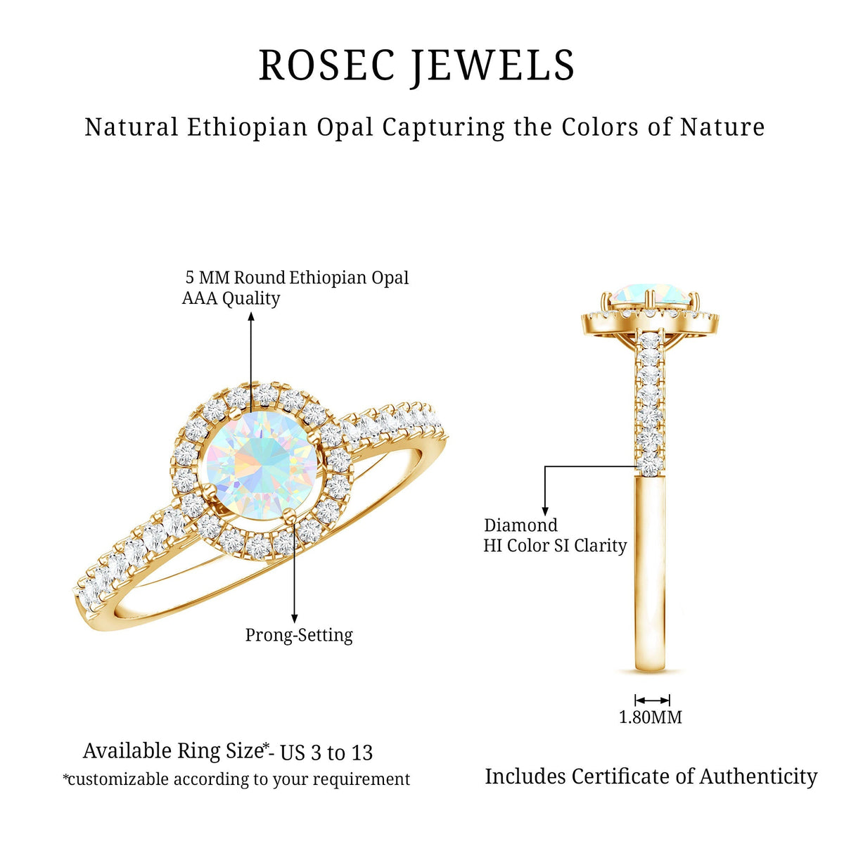 Natural Ethiopian Opal Diamond Engagement Ring with Halo