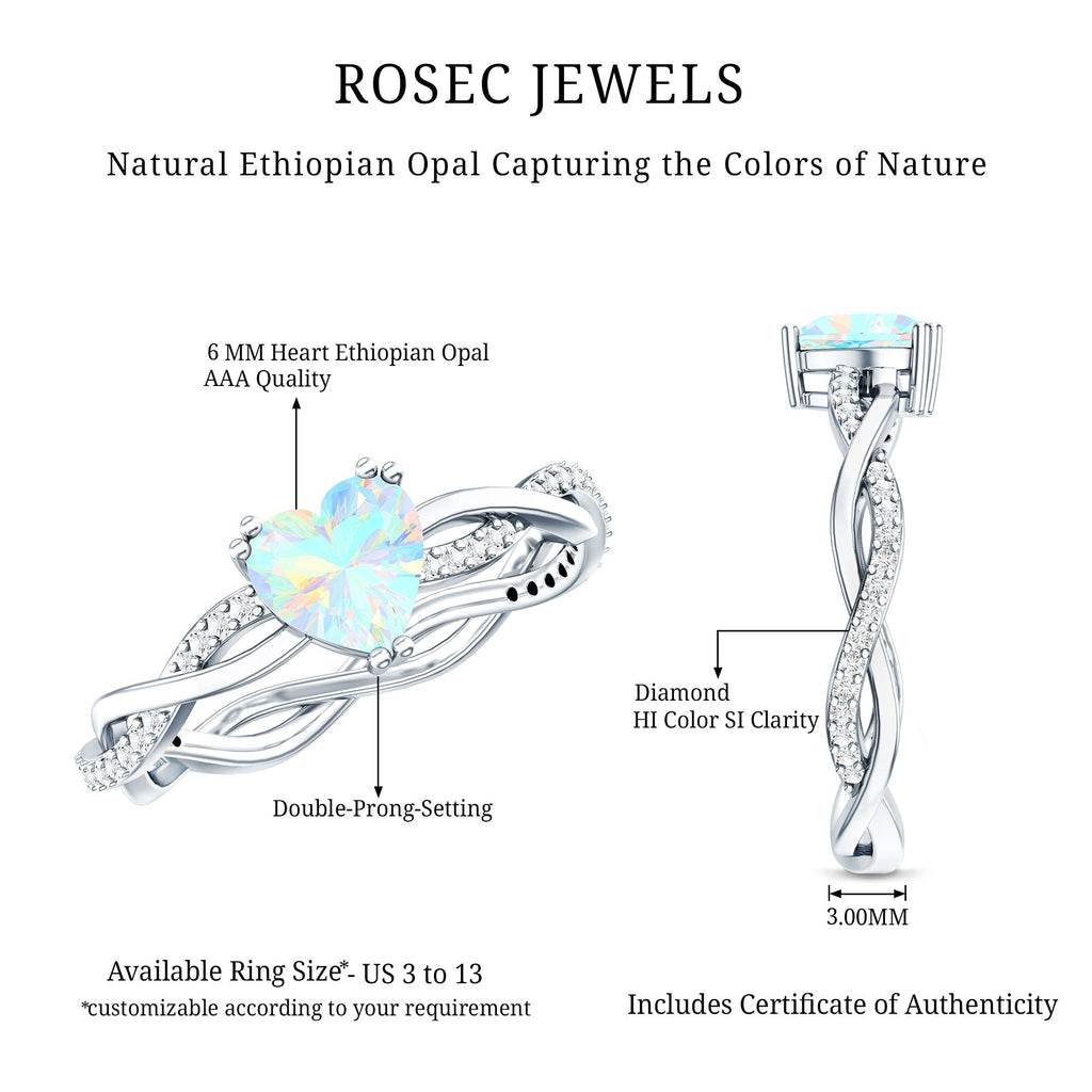 Natural Ethiopian Opal Diamond Heart Promise Engagement Ring