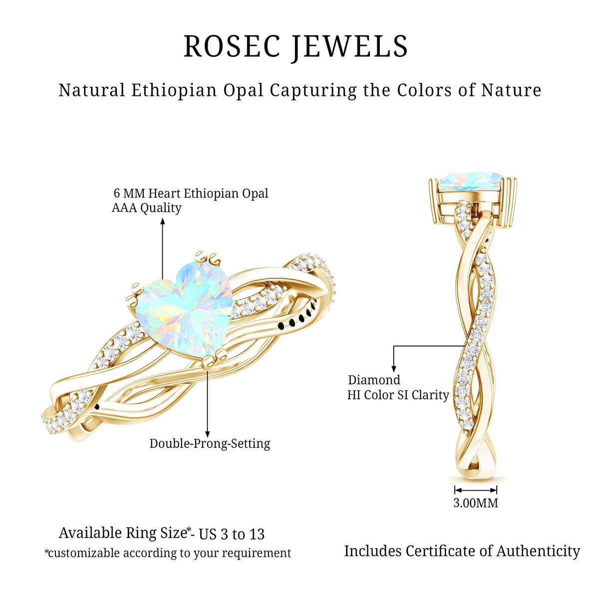 Natural Ethiopian Opal Diamond Heart Promise Engagement Ring