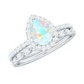 Natural Ethiopian Opal Diamond Pear Shaped Engagement Ring and Wedding Band Set