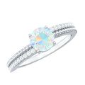 Natural Ethiopian Opal Diamond Solitaire Engagement Ring with Beaded Detailing