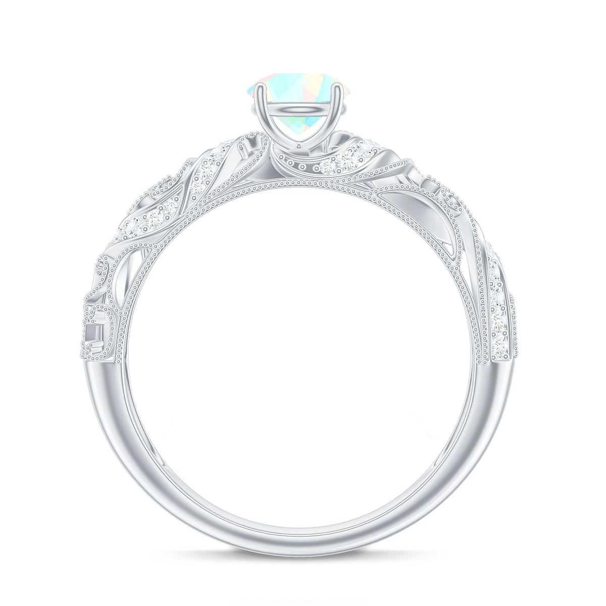 Natural Ethiopian Opal Diamond Vintage Looking Engagement Ring with Certificate