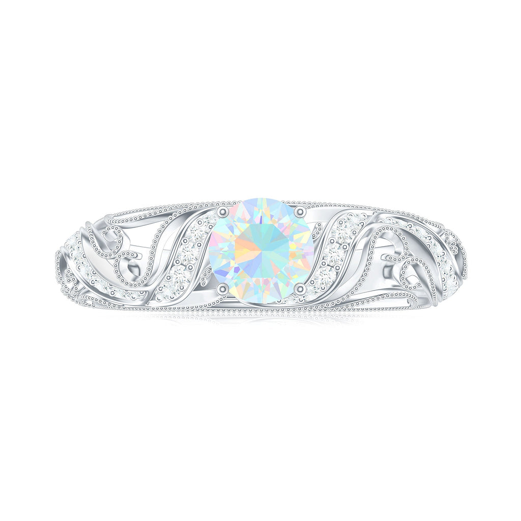 Natural Ethiopian Opal Diamond Vintage Looking Engagement Ring with Certificate
