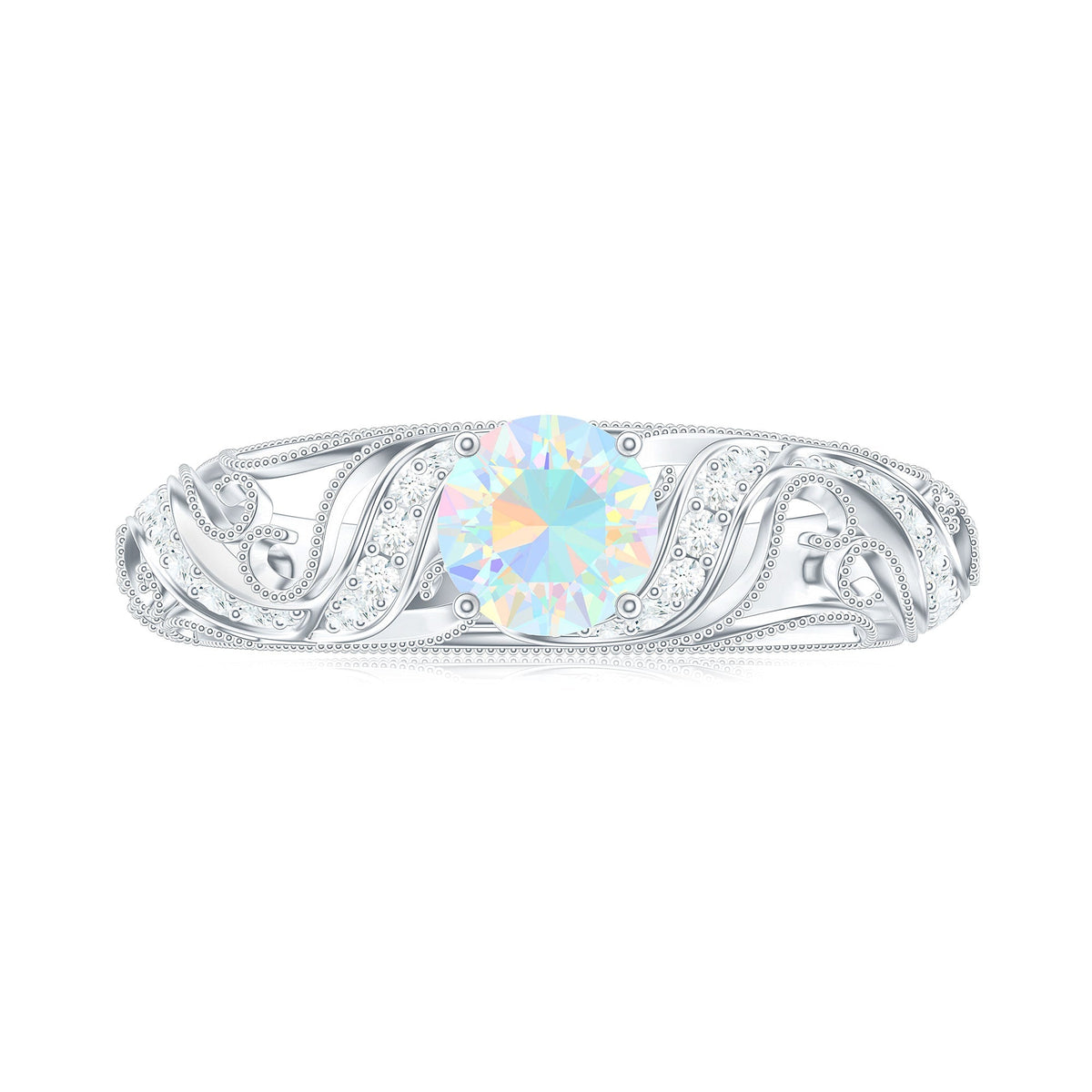 Natural Ethiopian Opal Diamond Vintage Looking Engagement Ring with Certificate