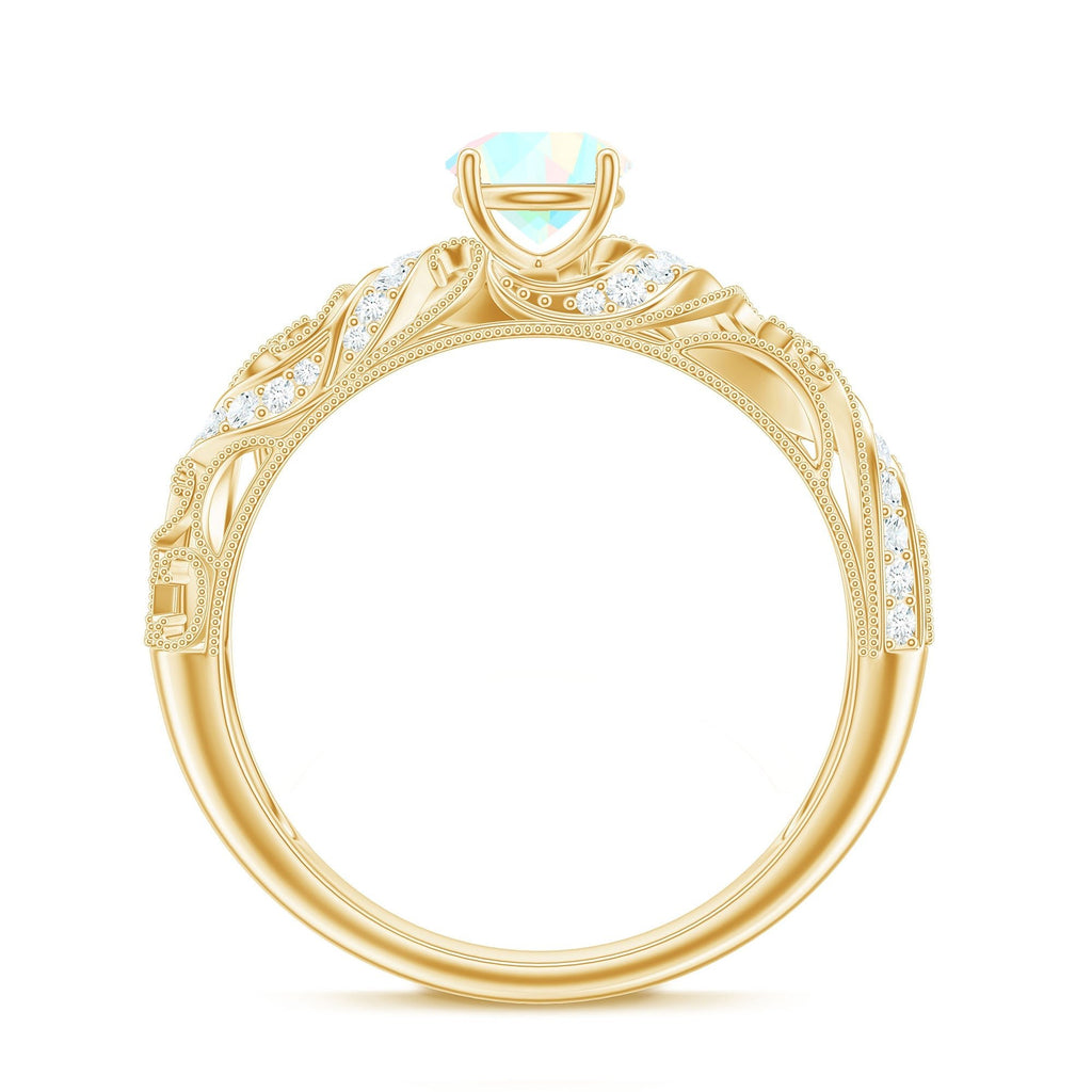 Natural Ethiopian Opal Diamond Vintage Looking Engagement Ring with Certificate