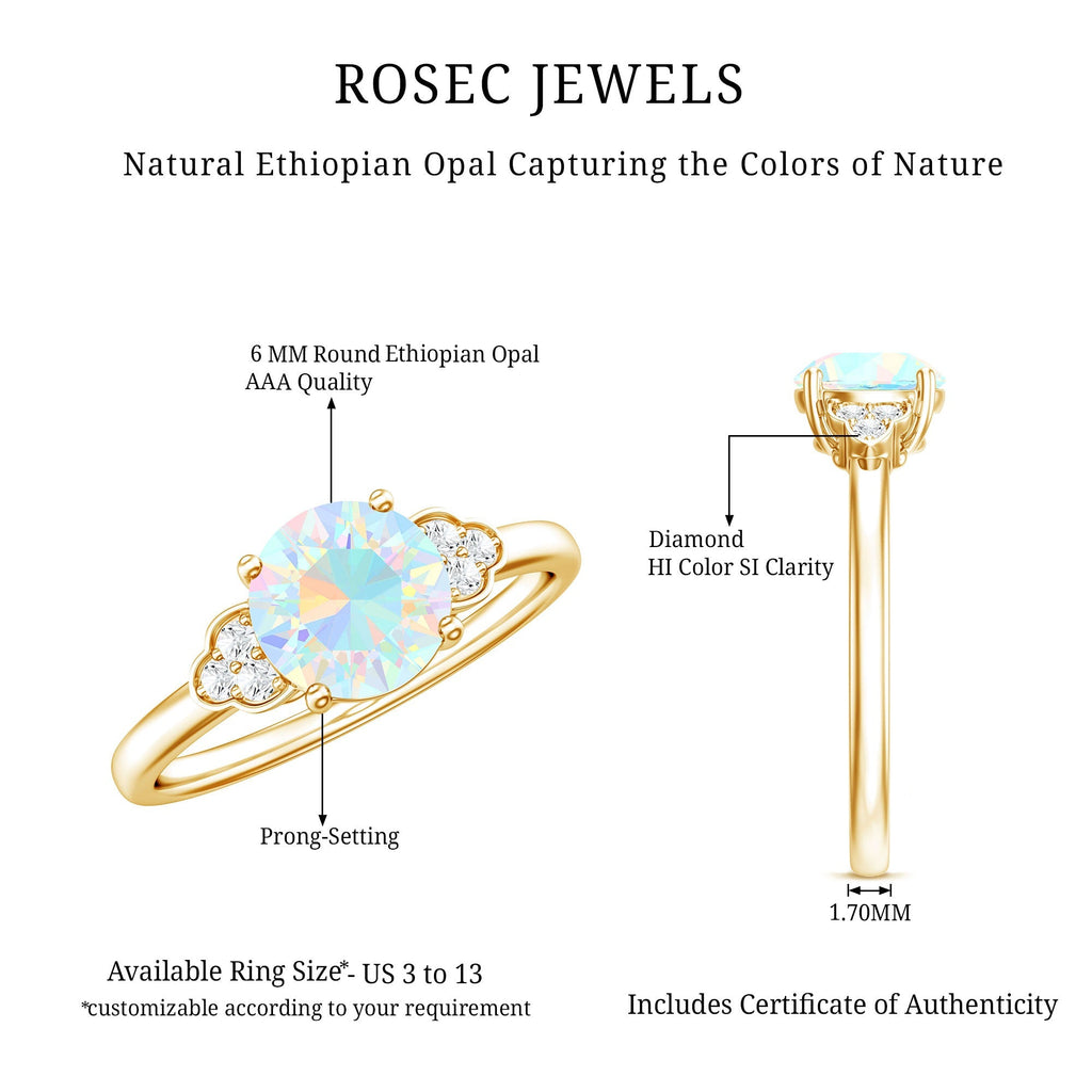 Natural Ethiopian Opal Engagement Ring with Diamond Trio