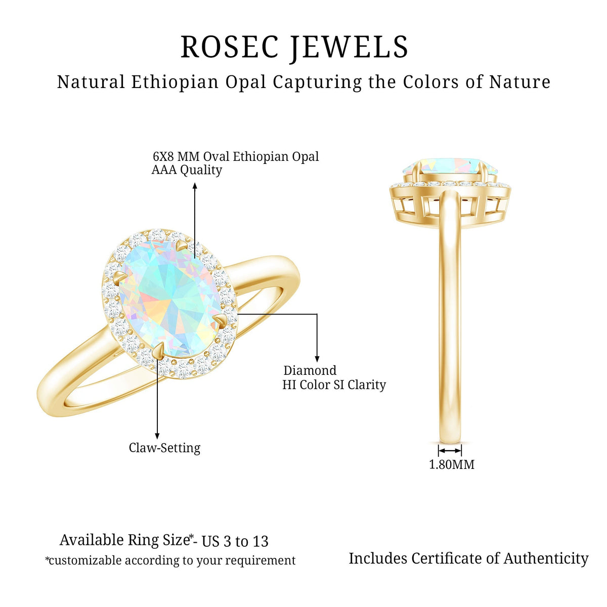 Natural Ethiopian Opal Oval Engagement Ring with Diamond Halo