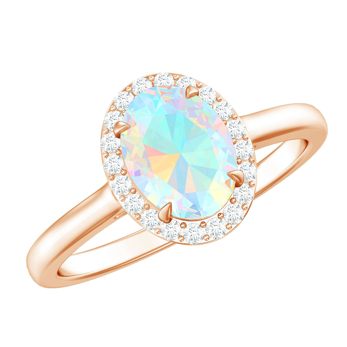 Natural Ethiopian Opal Oval Engagement Ring with Diamond Halo