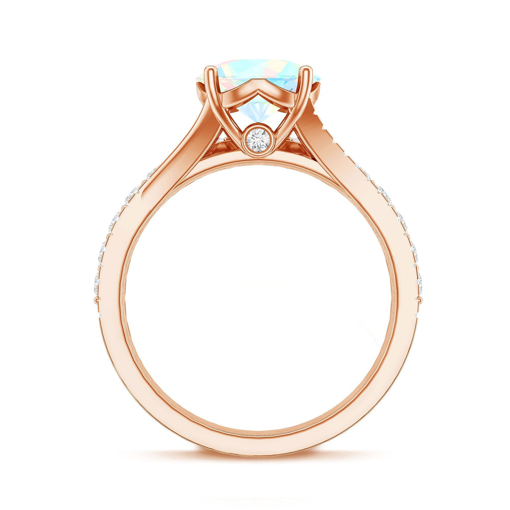 Natural Ethiopian Opal Split Shank Engagement Ring with Wedding Band
