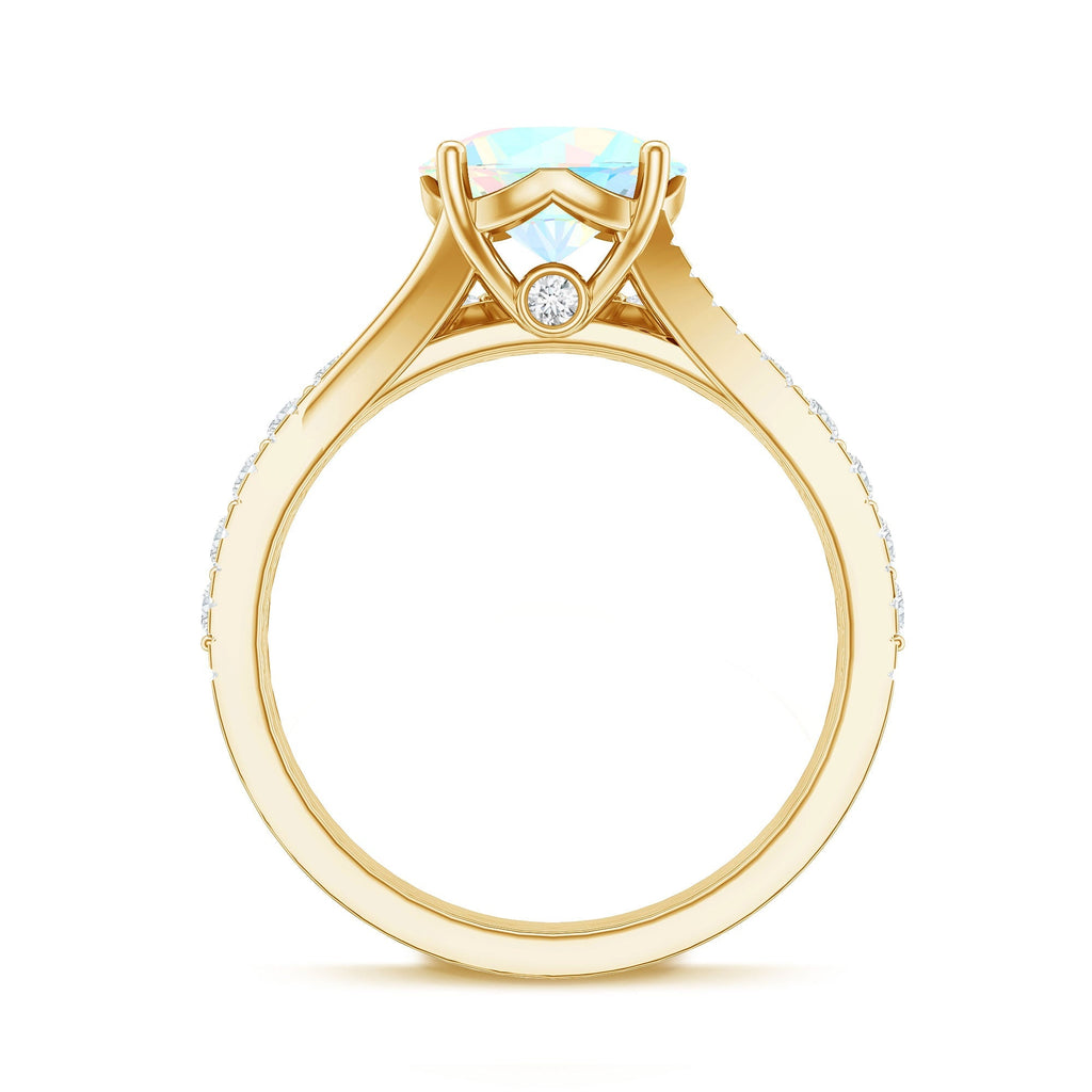 Natural Ethiopian Opal Split Shank Engagement Ring with Wedding Band