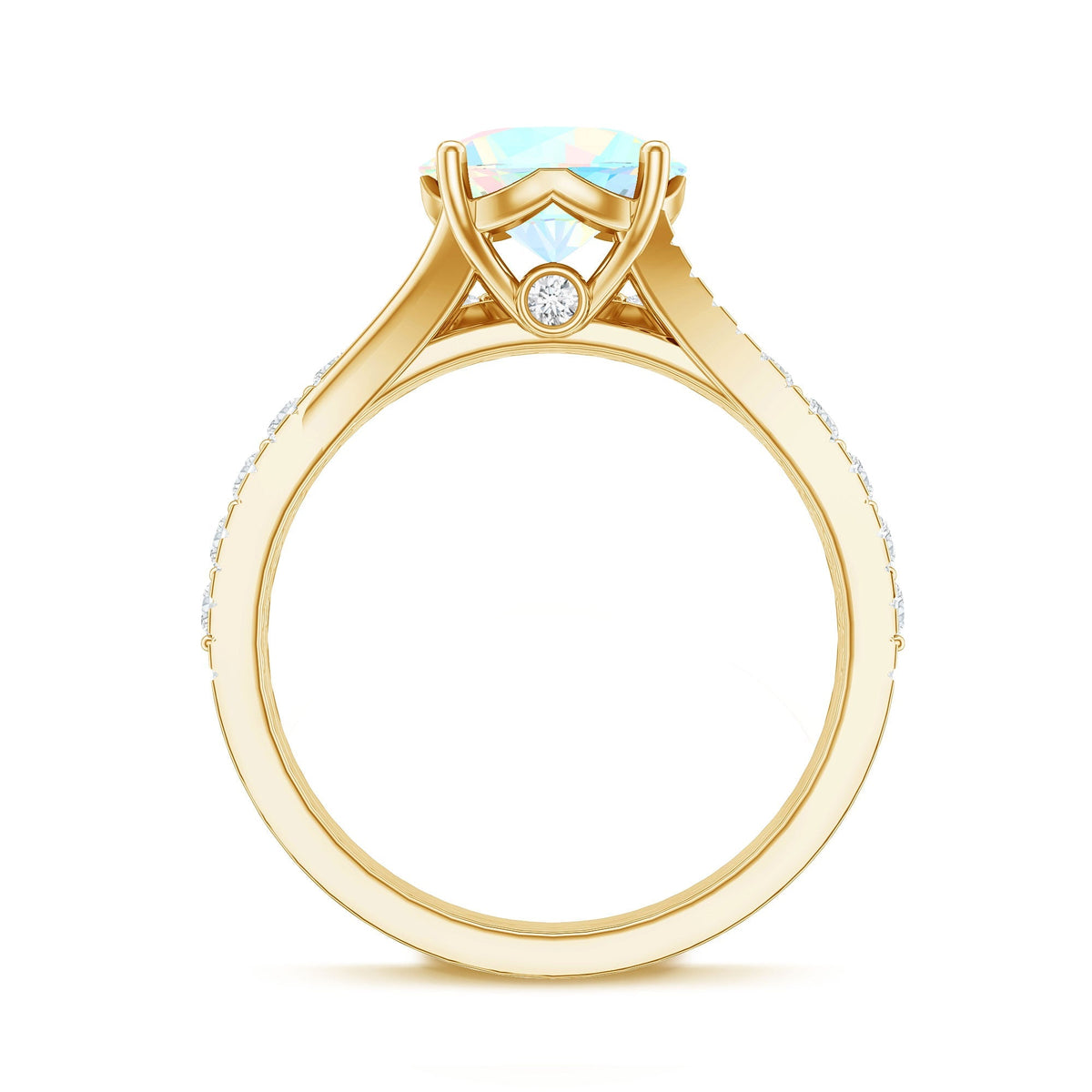 Natural Ethiopian Opal Split Shank Engagement Ring with Wedding Band