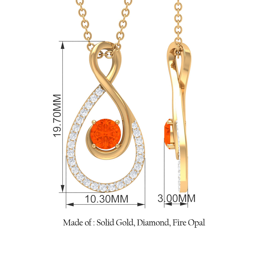 Natural Fire Opal Infinity Pendant Necklace with Diamond