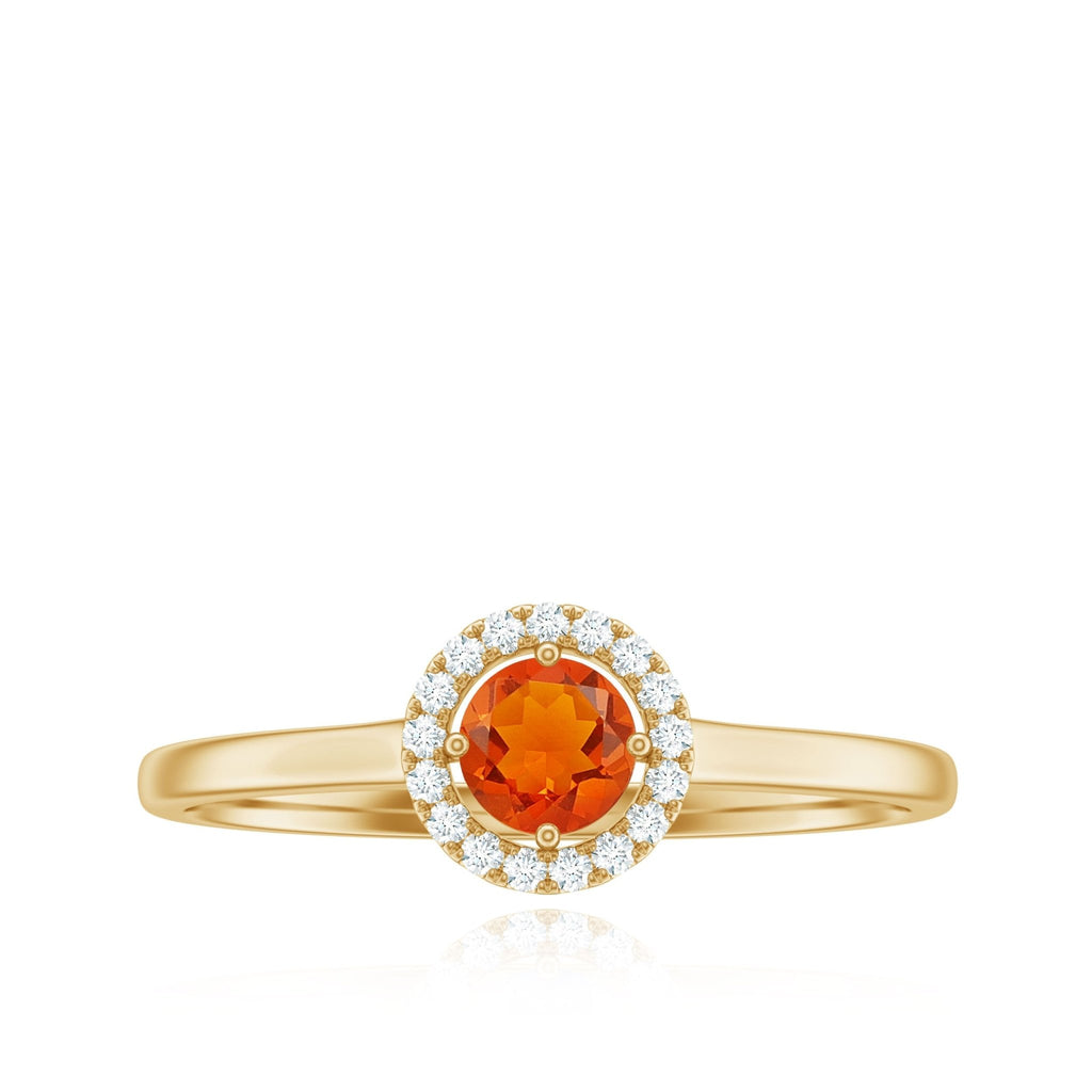 Natural Fire Opal Promise Ring with Diamond Halo