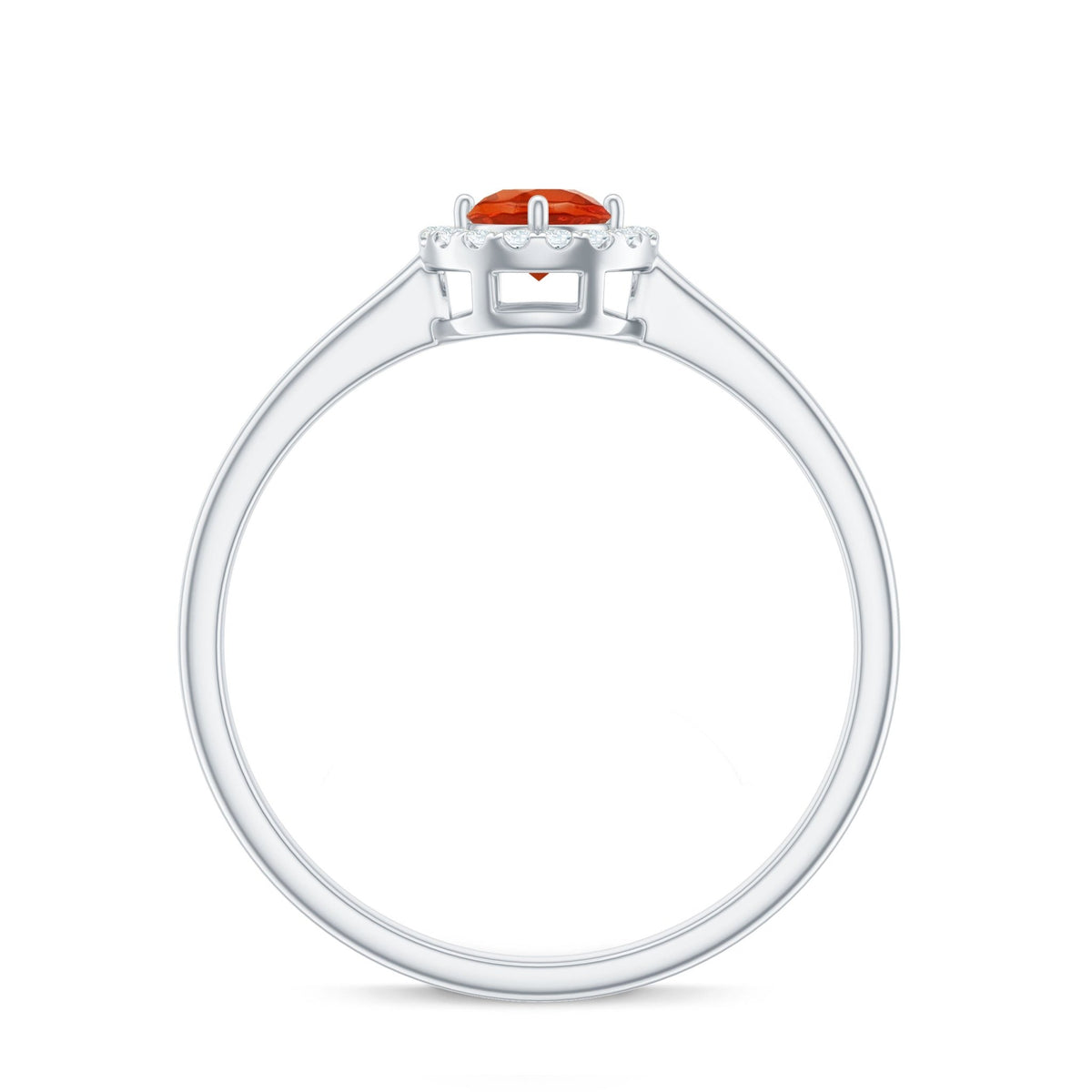 Natural Fire Opal Promise Ring with Diamond Halo