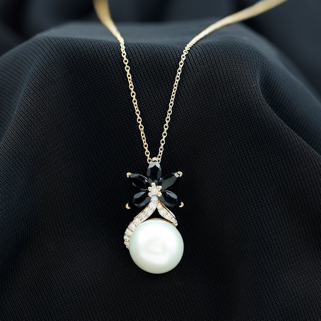 Natural Freshwater Pearl Designer Necklace with Black Onyx