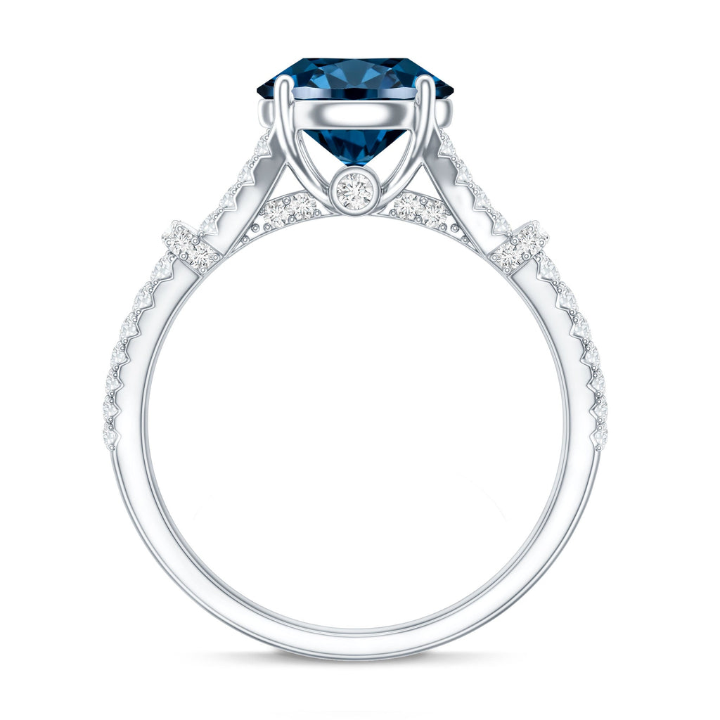 Natural London Blue Topaz Split Shank Engagement Ring