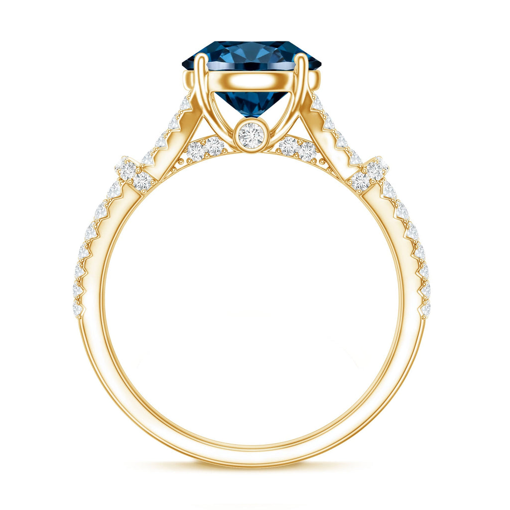 Natural London Blue Topaz Split Shank Engagement Ring