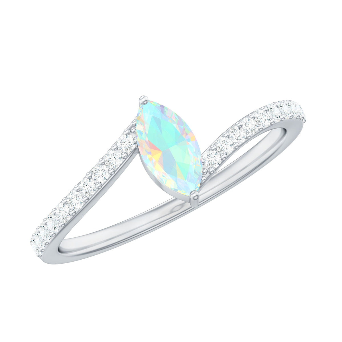 Natural Marquise Ethiopian Opal Diamond Promise Ring with Bypass Shank