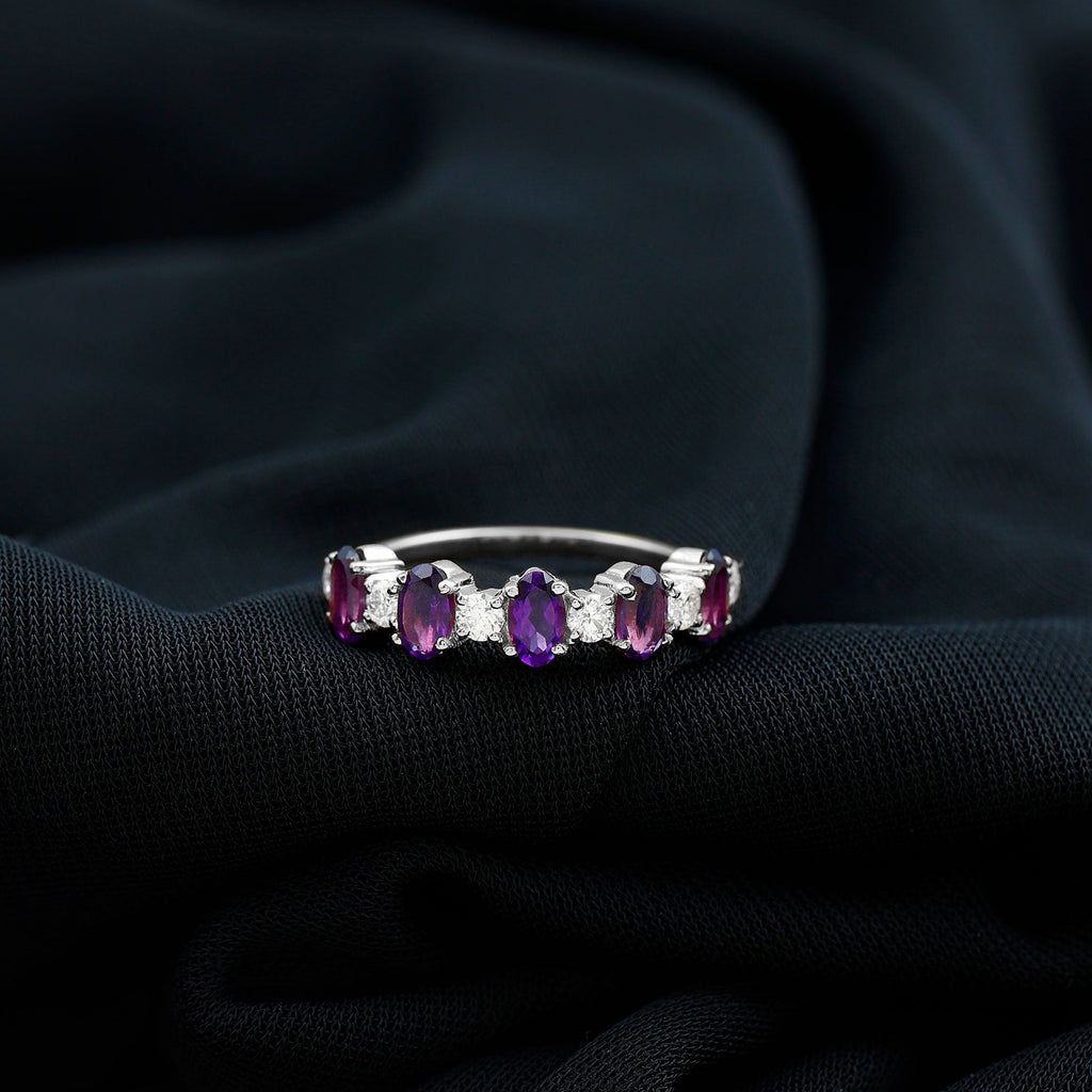 Natural Oval Amethyst Diamond Half Eternity Ring for Women