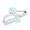 Natural Oval Ethiopian Opal Diamond Toi Et Moi Engagement Ring with Bypass Shank