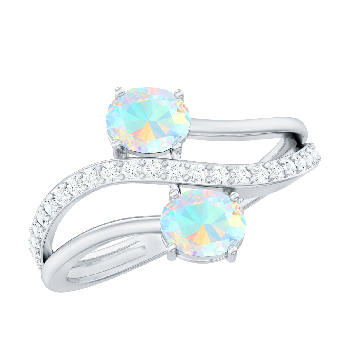 Natural Oval Ethiopian Opal Diamond Toi Et Moi Engagement Ring with Bypass Shank