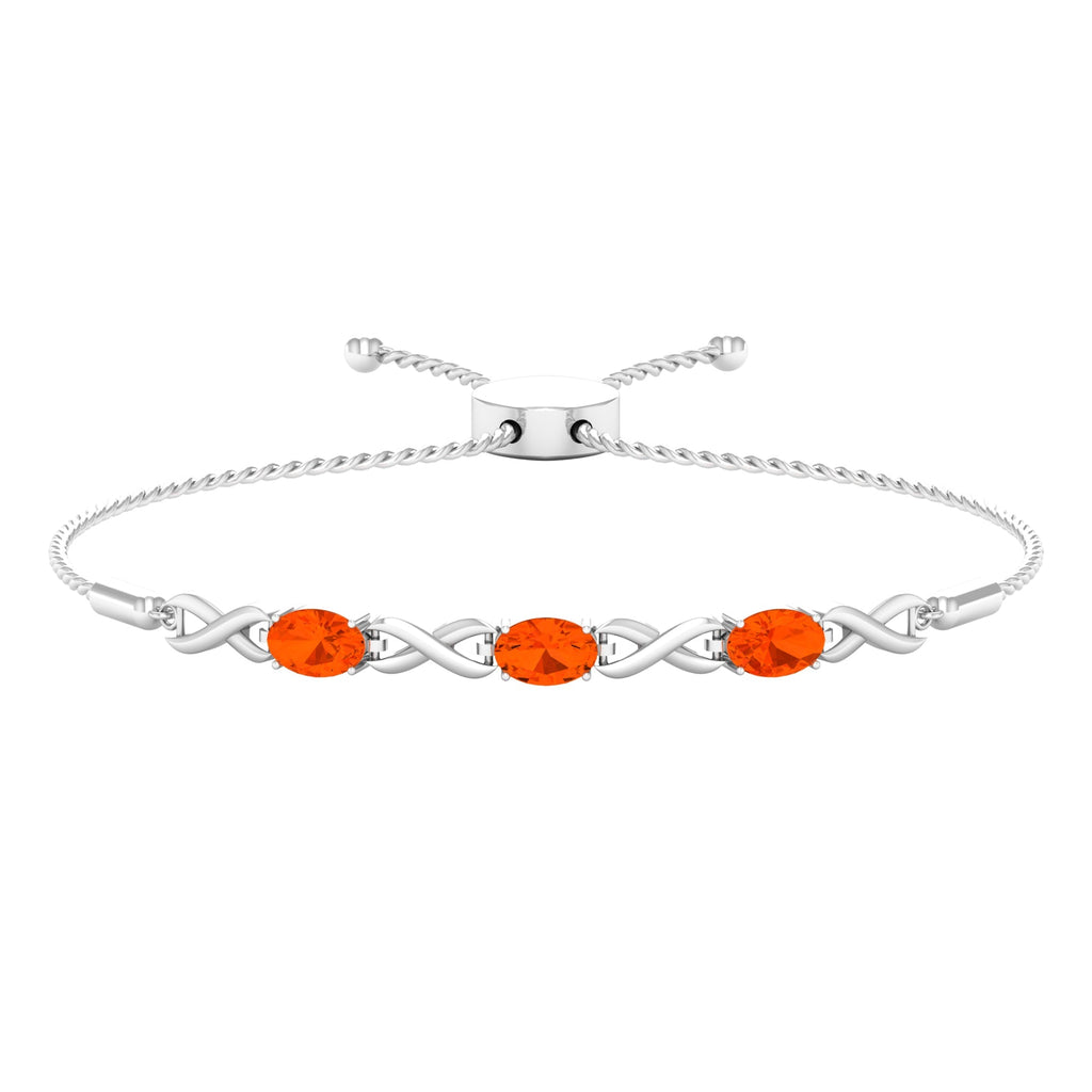 Natural Oval Fire Opal Infinity Bolo Bracelet for Women