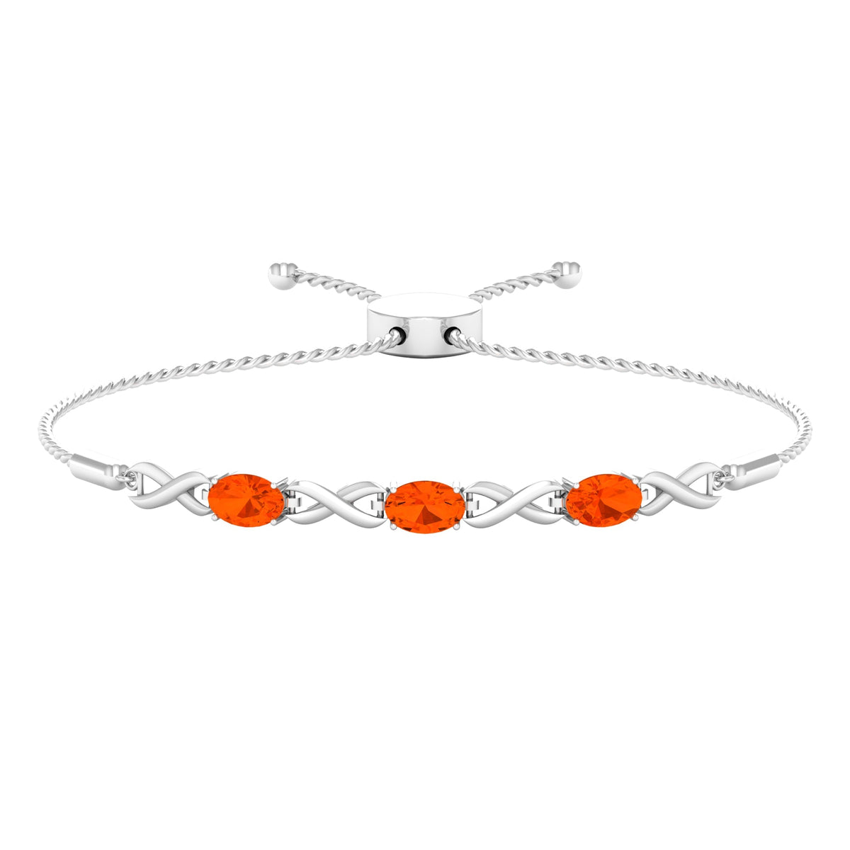 Natural Oval Fire Opal Infinity Bolo Bracelet for Women